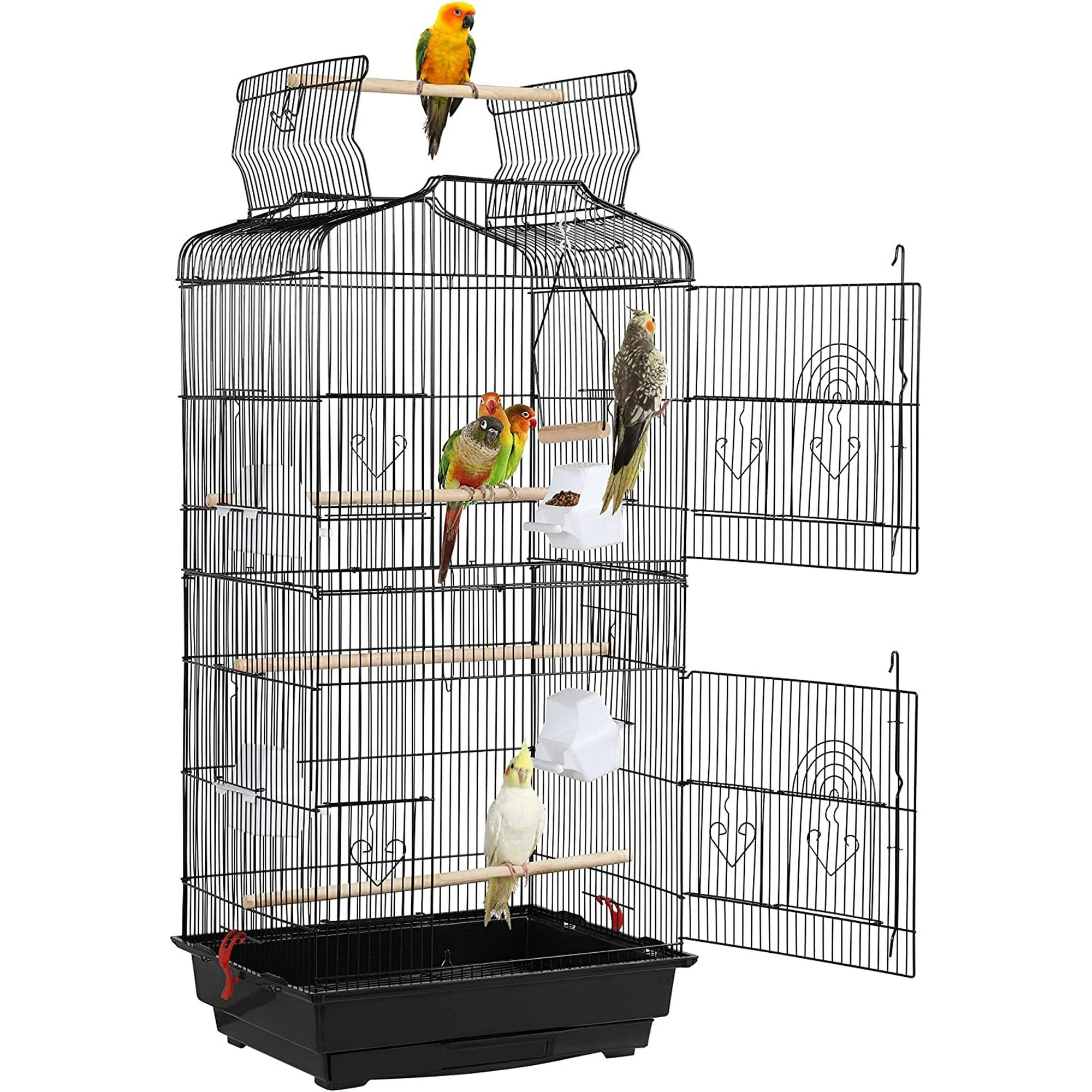 JessieMal 41-inch Open Top Medium Bird Cages for Parakeets Finches Canaries Lovebirds Small Quaker Parrots Cockatiels Budgie Green Cheek Conure Travel Pet Flight Birdcage