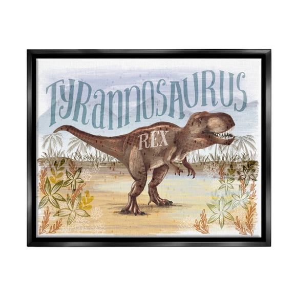 Stupell Industries T-Rex in Nature Animals & Insects Painting Black Floater Framed Canvas Art Print Wall Art, 21 x 17