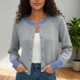 thumbnail image 2 of Cropped Cardigan Sweaters for Women Long Sleeve Color Block Crewneck Button Up Open Front Knit Cardigans Fall Tops, 2 of 5