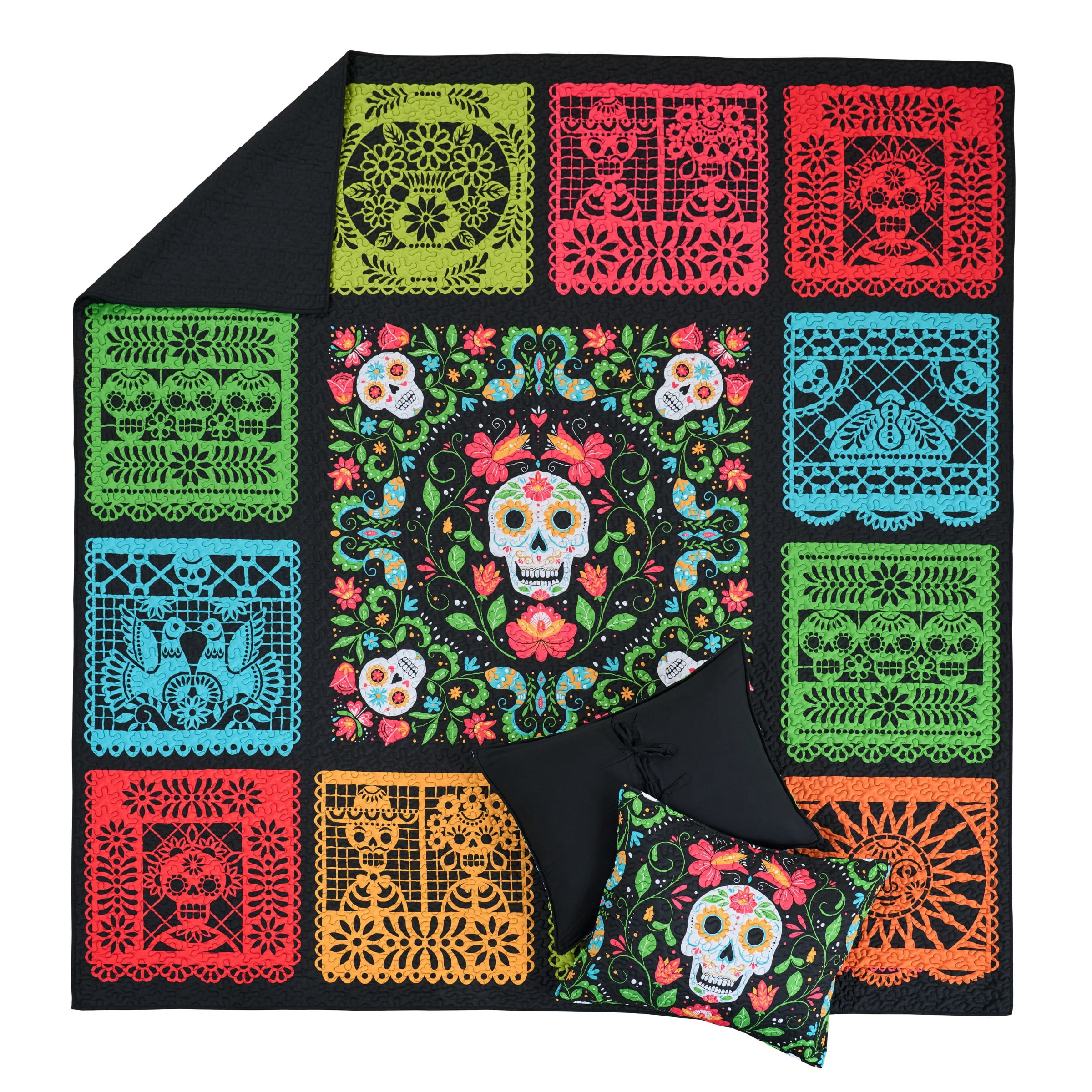 Greenland Home Fashions Day of the Dead Quilt Set, 3-Piece King/Cal King, Teens/Adults