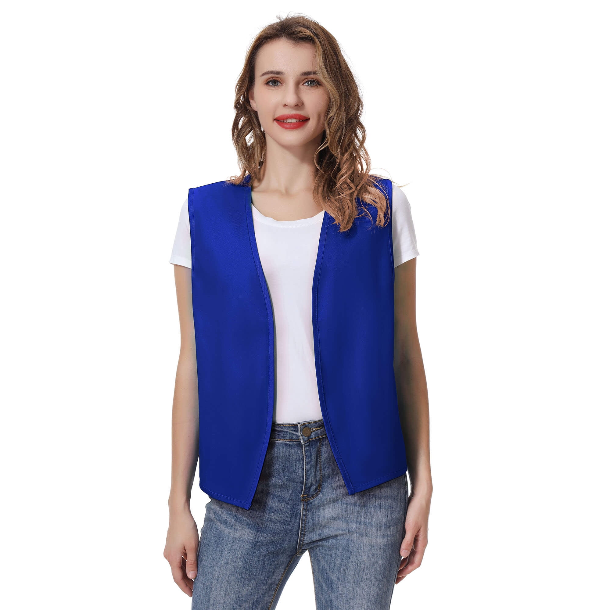 TOPTIE 5 Pack No Pocket Unisex Vest Peasant Costume Vest Volunteer Work Vest-Blue-L