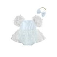 thumbnail image 1 of ZAXARRA Bébé Fille 2 Pièces Tenues Papillon Manches Courtes Robe Romper avec Arc Bandeau Ensemble Vêtements d'Été, 1 of 8