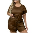 thumbnail image 3 of Horkkom Plus Size Pajamas for Women Set Crew Neck Short Sleeve Shirts Elastic Waist Shorts Short Pajama Set Solid Color Comfy Pjs Sets XXL, 3 of 5