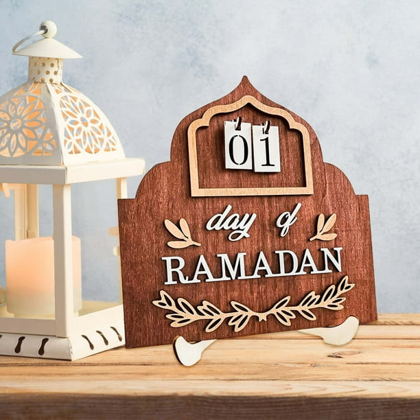Zemolo Calendrier De LAvent Ramadan En Bois,Décoration Ramadan Eid Mubarak 30 Jours Jusqua Laid Ornement De Compte A Rebou Amz B0