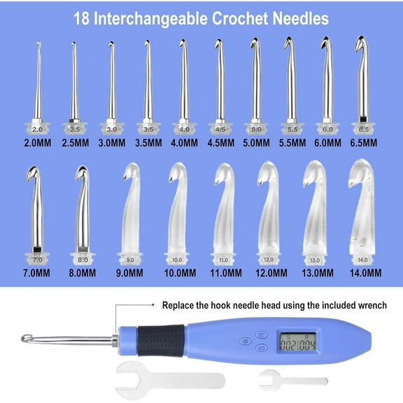 Ergonomic Crochet Hooks Set, 18 Interchangeable Tips, Light Up Crochet Hook Set With Case and Counter Handle, For Knitting Beginner, Crafting Enthusiasts, Crochet Supplies And Accessories Tools