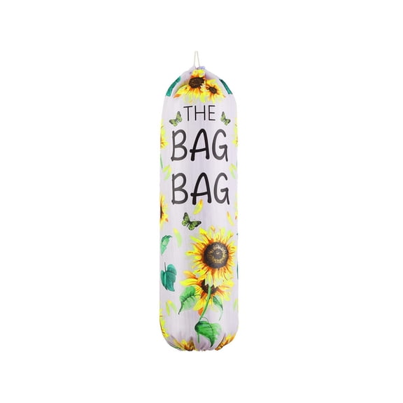Lemononstore Sunflower Bag Holder for Kitchen Bag Organizer and Dispenser Wall Mount Bags with Self Adhesive Hooks Garbage Shopping Bags Storage Sunflower Farmhou