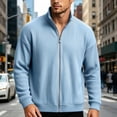 thumbnail image 6 of Men Vertical Rib Knit Jackets Liweisiy Full Zip Stand Collar Oversized Long Sleeve Coat Casual Cardigan Coat Sky Blue 4XL, 6 of 8