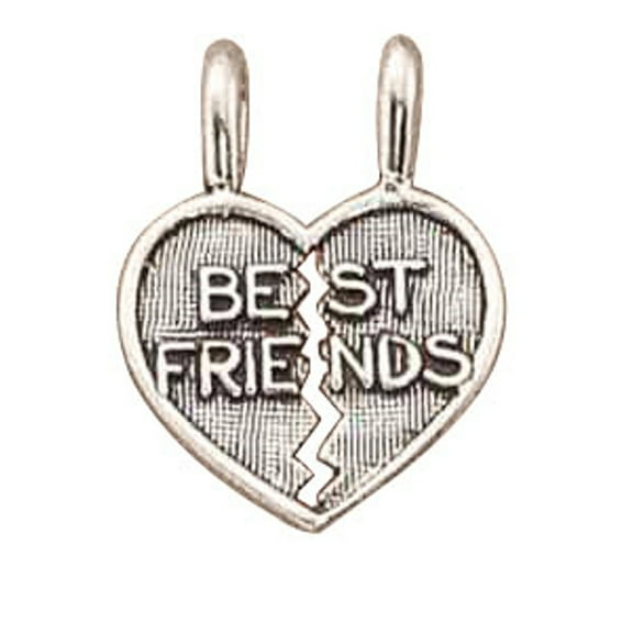 Sterling Silver 24" 1mm Box Chain BEST FRIENDS Two Piece Shareable Heart Pendant Necklace