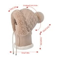 thumbnail image 2 of Women’s Knitted Beanie Hat with Face Cover - 3 in 1 Winter Balaclava with Mask Scarf Ear Muffs Pompom Fleece Lined Snow Caps Winter Gifts for Women Khaki, 2 of 6