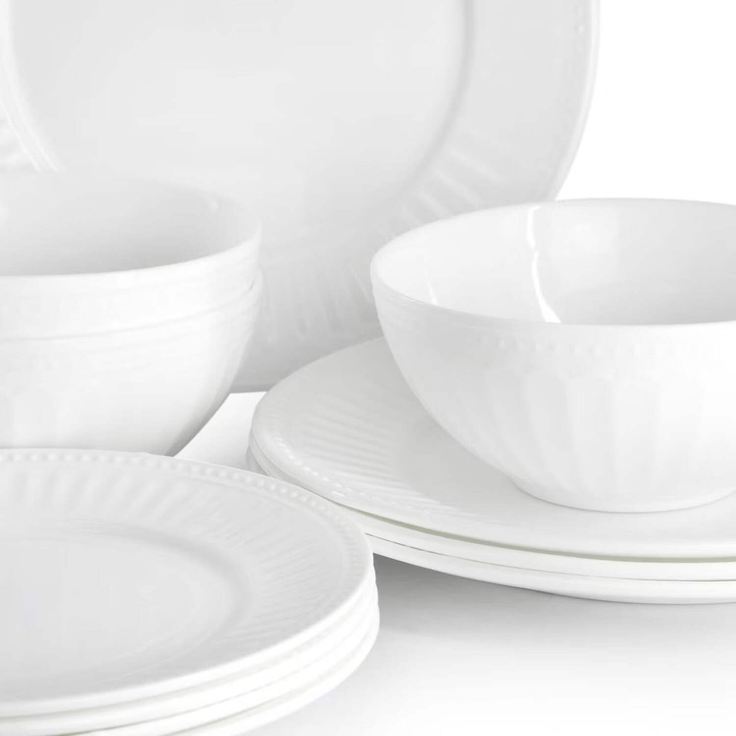 Gibson Ultra 142770.12 Ultra by Gibson Swanton Arch Break-Resistant Opal Glass Dinnerware Set, White - 12 Piece