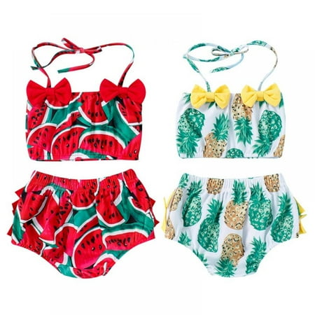 

GYRATEDREAM Toddler Baby Girls Swimsuit Bikini Sets Halter Sleeveless Crop Tube Top Ruffle Shorts 2Pcs Bathing Suit 6M-5T