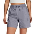 thumbnail image 3 of CFLVAEK Cargo Shorts for Women Plus Size Drawstring Elastic Waist Summer Short Loose Solid Color Hiking Short Comfy Beach Vacation Short Pants Gray XL, 3 of 7