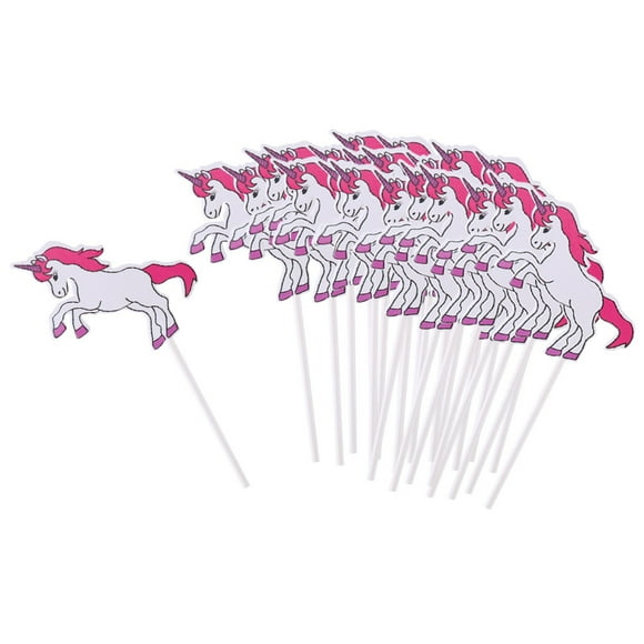 24Pcs Unicorn Cartoon Cake Cupcake Chocolate Topper Decoration For Birthday Party(Pink)