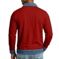 thumbnail image 5 of Mens Long Sleeve Polo Shirts Lapel Collar Button Pullover Color Block Denim Patchwork Lightweight Trendy Daily Casual Shirt Red XXL, 5 of 8