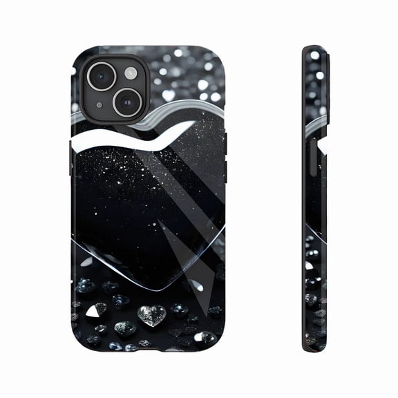 Black Glitter Heart iPhone Case, Sparkling Protective Case for Valentine’s Day Gift Compatible with iPhone 11/12/13/14/15/16 (Pro Max/Plus)