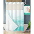 thumbnail image 2 of No Hook Shower Curtain with Snap-in Liner, Aqua Mountain Waterproof Fabric Bathroom Curtains, Minimalism Ombre Abstract Marble Texture Bath Curtains & Mesh Top Window Stand Up Stall 36"x72", 2 of 6