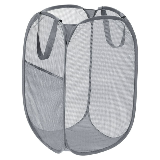 Unique Bargains Mesh Laundry Hamper, Collapsible Laundry Baskets Bag, Gray