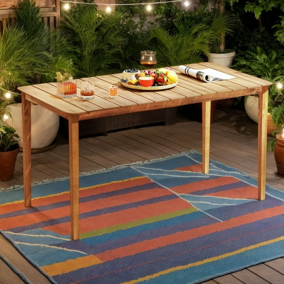 Spaco Rectangular Outdoor Dining Table Acacia Wood for 4-6 People, Patio Dining Table for Patio, Garden, Backyard, Brown