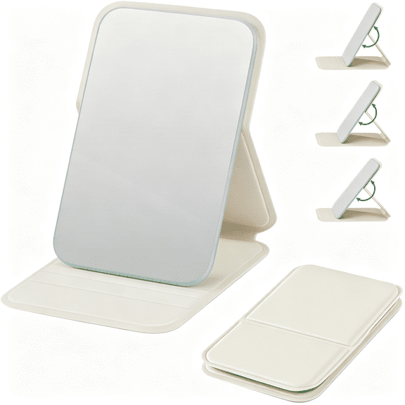 XIBUFE Foldable Compact Makeup Mirror,Portable Pocket Travel Mirrors Ultrathin Handheld Pu Rectangular Standing Cosmetic Mirror with Adjustable Stand Suitable for Camping,Home,Office,Travel