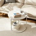 thumbnail image 3 of Nesting Round Coffee Table with Storage Basket Set of 2, Accent Pieces Modern Industrial Decor for Living Room Balcony Homes Office White, 3 of 7