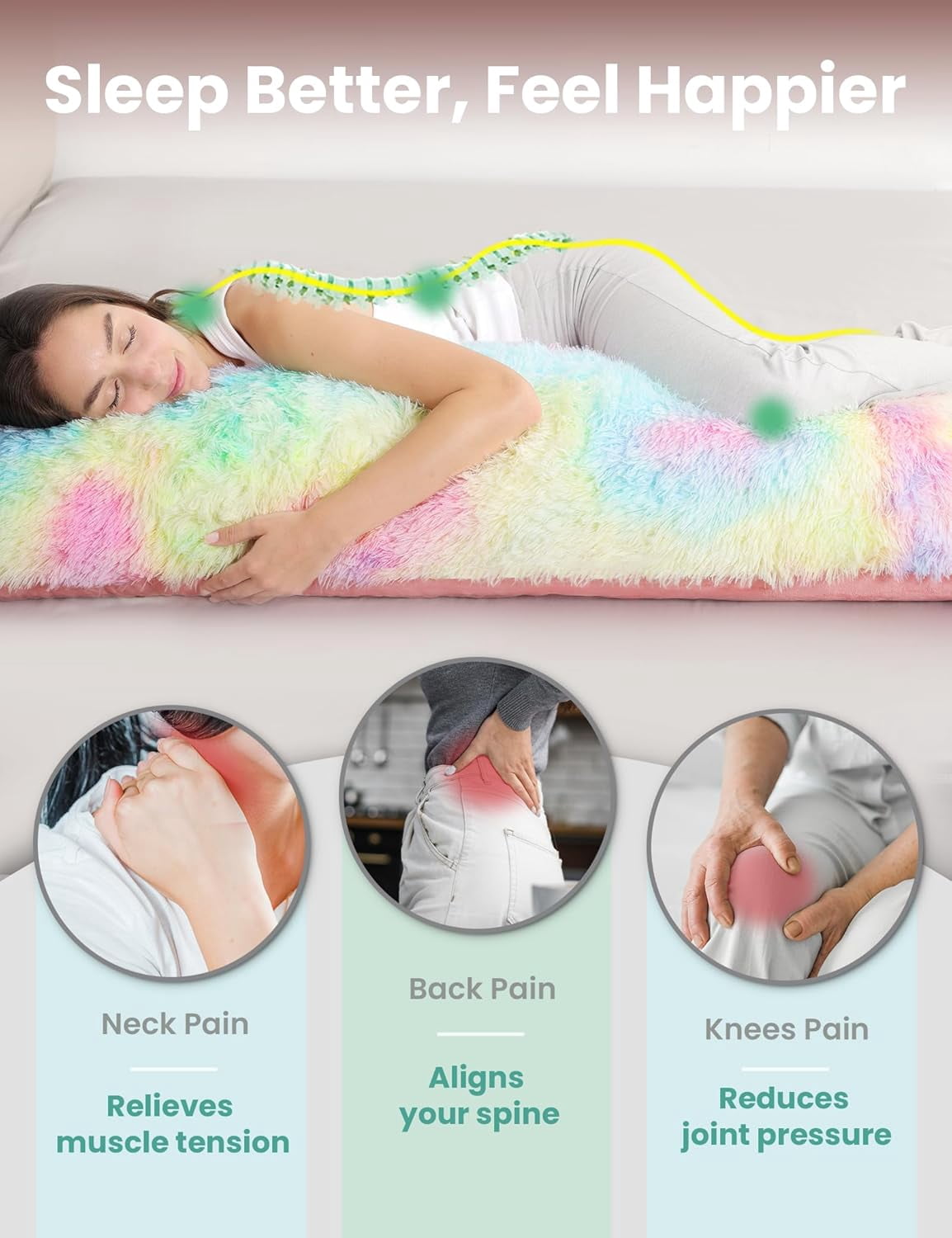 ANHXN Fluffy Body Pillow, Shaggy  Long Pillows , Cozy Hug Pillow for Sleeping, Room Decor & Gift, Adjustable Filling with Washable Cover