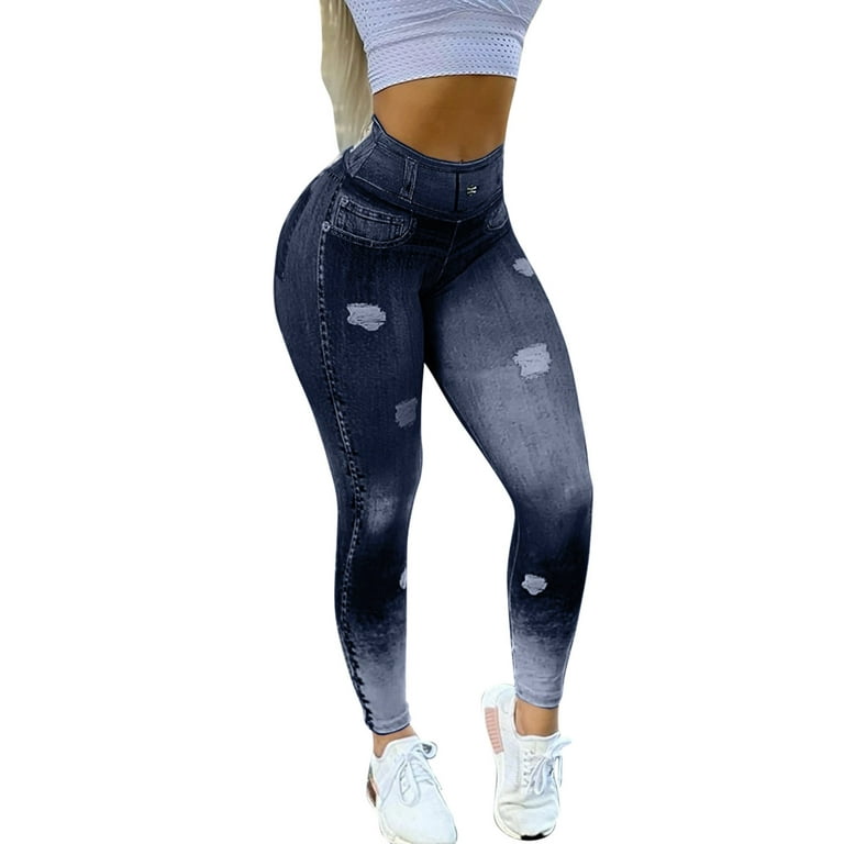 MRULIC yoga pants Yoga Leggings For Womens Ankle Length Pants For Running  Sports High Waist Fitness Leggings Yoga Pants Dark blue + XL 