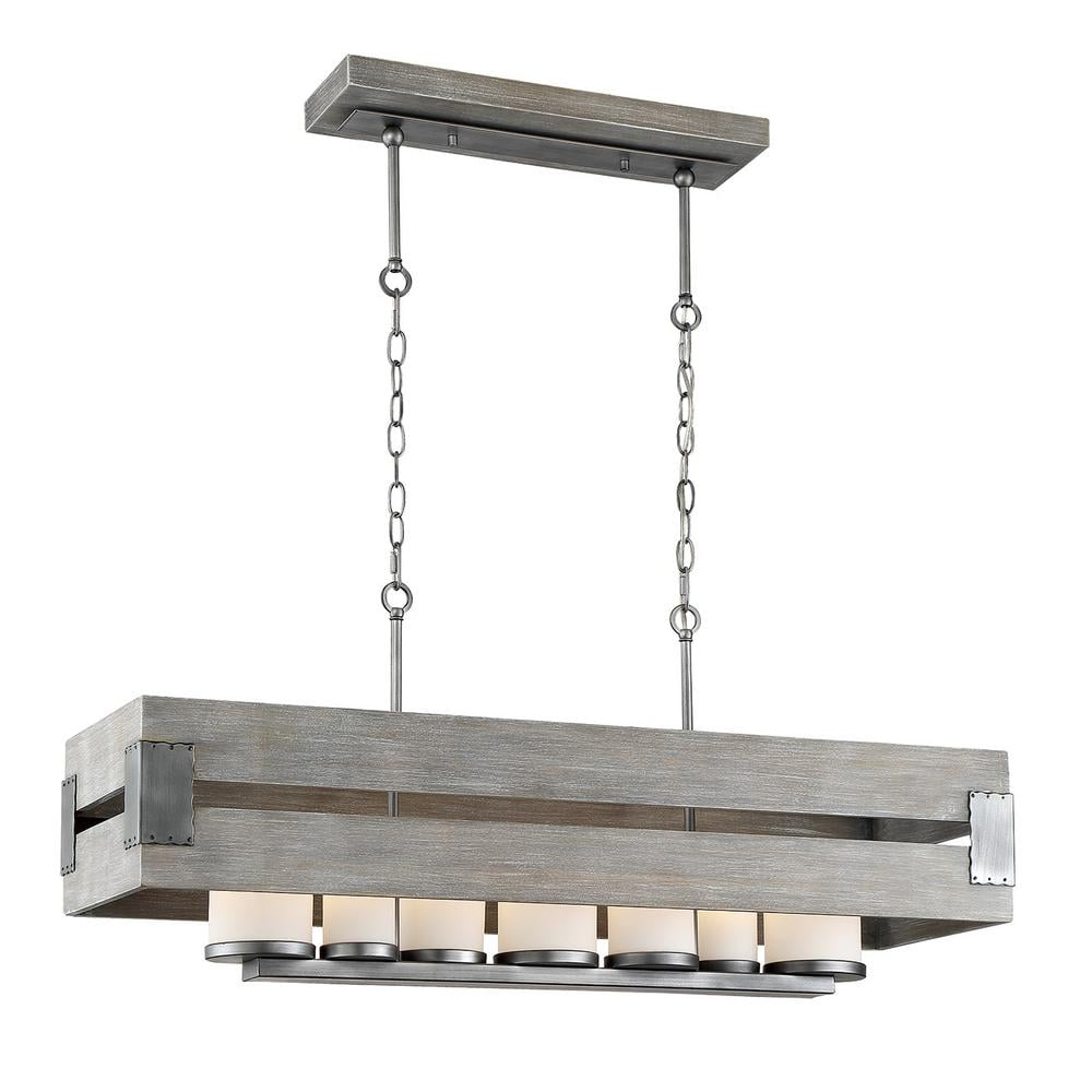 Home Decorators Ackwood 7-Light Grey Wood Rectangular Chandelier 26365