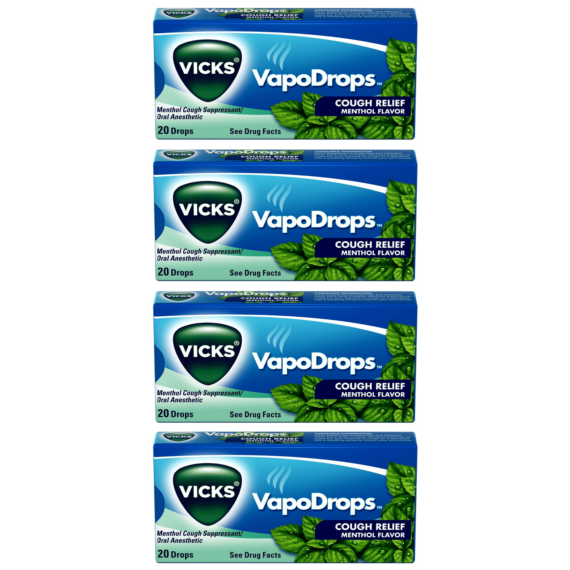 Vicks VapoDrops Cough Relief, Menthol Flavor 20 ea (4 Pack)