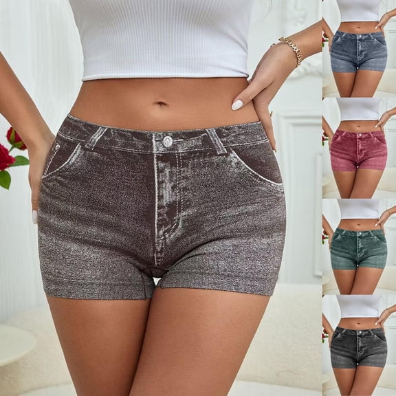 Women’s Denim Shorts JIANLAI Comfy Elastic Waist Drawstring Pocket Shorts Pants S-XXL Black