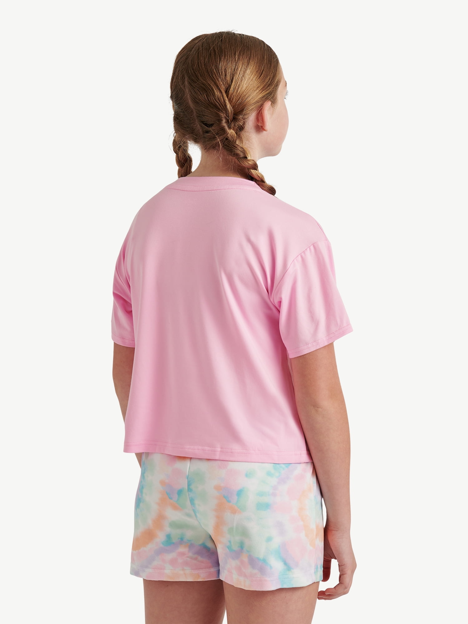 Justice Girls Short Sleeve Tee with Shorts Pajama 2-Piece Set, Sizes 5-18