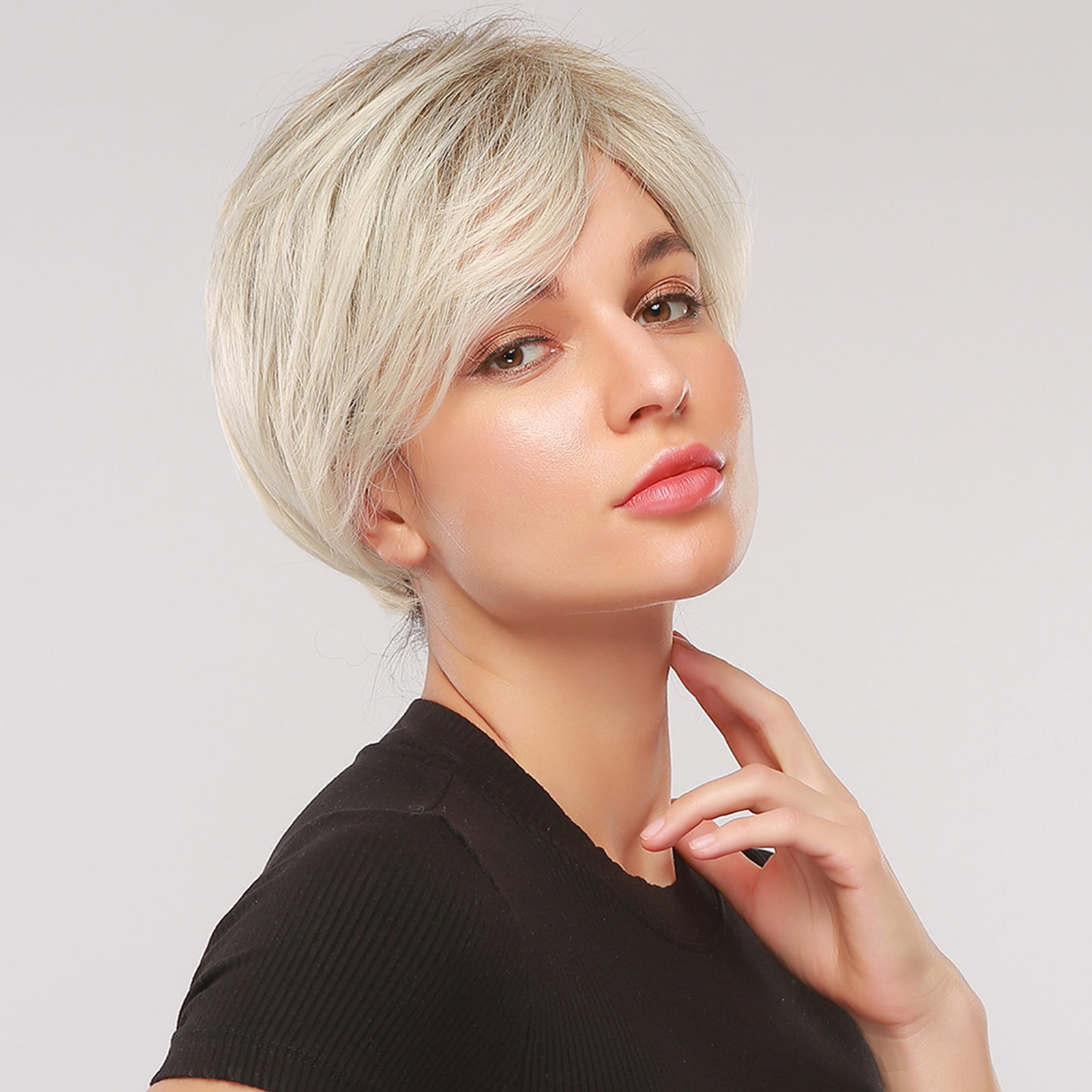 GXSR Women Short Pixie Cut Wigs for White Women, Short Platium Blonde Wigs  with Bangs Straight Layered Hairstyles for Women Men Daily Use Party -  