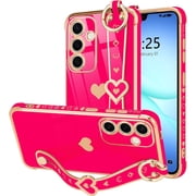 REQO for Samsung Galaxy A17 5G Case Cute Love-Heart Plating Strap Phone Cover for Women Girls Bling Silicone Camera Protection Bumper Shockproof Phone Case for Galaxy A17 5G (6.7")