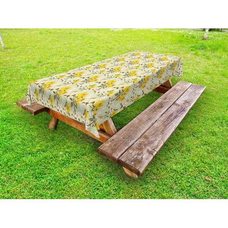 

Vintage Outdoor Tablecloth Narcissus Blossoms Little Wildflowers Green Leaves Classical Festive Decorative Washable Fabric Picnic Table Cloth 58 X 84 Inches Yellow Cream Pale Green by Ambesonne