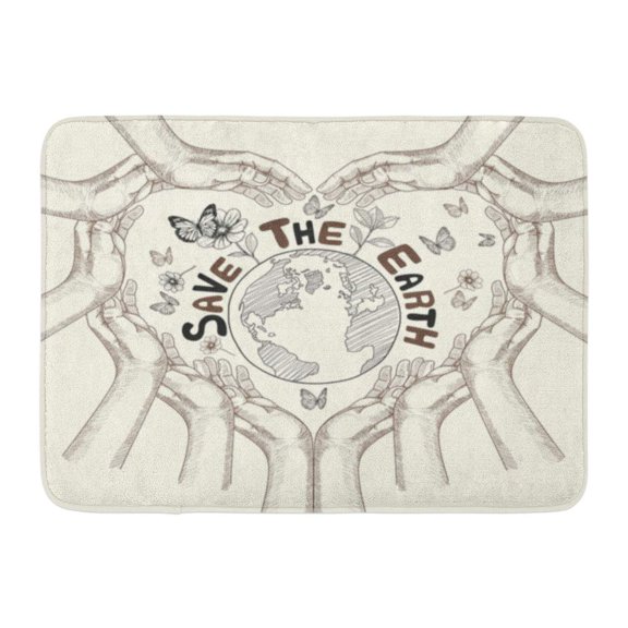 GODPOK Heart Green Creative Hands Save The Earth Drawing Conceptual Energy Family Rug Doormat Bath Mat 23.6x15.7 inch