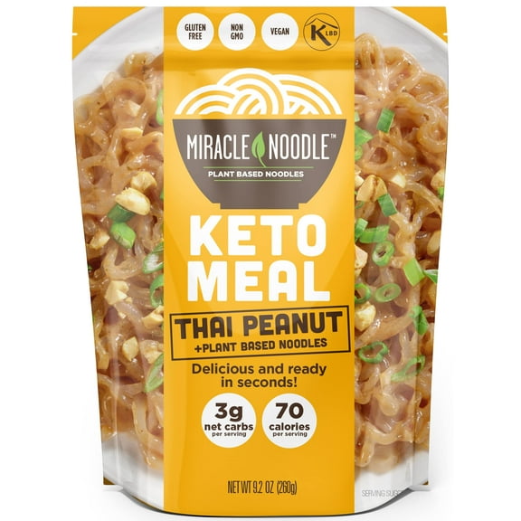 Miracle Noodle Keto Meal - Gluten Free, Non GMO, Vegan, Low Calorie, Low Carb, Grain Free - Thai Peanut Plant Based Noodles, 9.2 oz (Pack of 6)