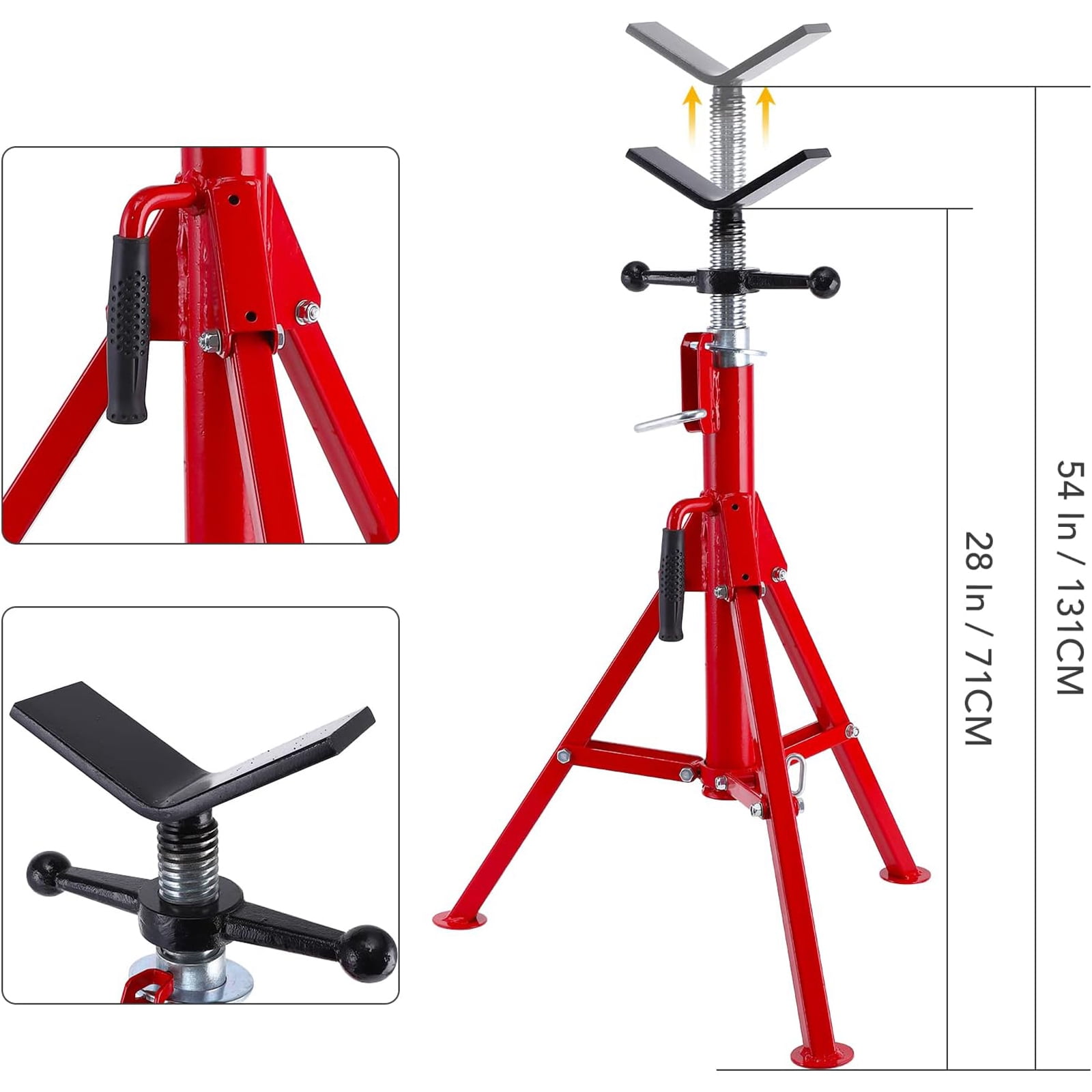 Ladcaser V Head Pipe Jack Stand, 1/8"-12" Capacity, Adjustable Height 28''-52", 2500 LB, Heavy Duty Carbon Steel Body, Folding Portable Pipe, Steel Jack Stands
