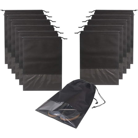 Travel Shoe Bags with Drawstring, Large Travel Shoe Bags for Packing with Clear Window, Shoes Pouch Storage Multiuse Packing Organizers for Men and Women 16 Pcs(Black)