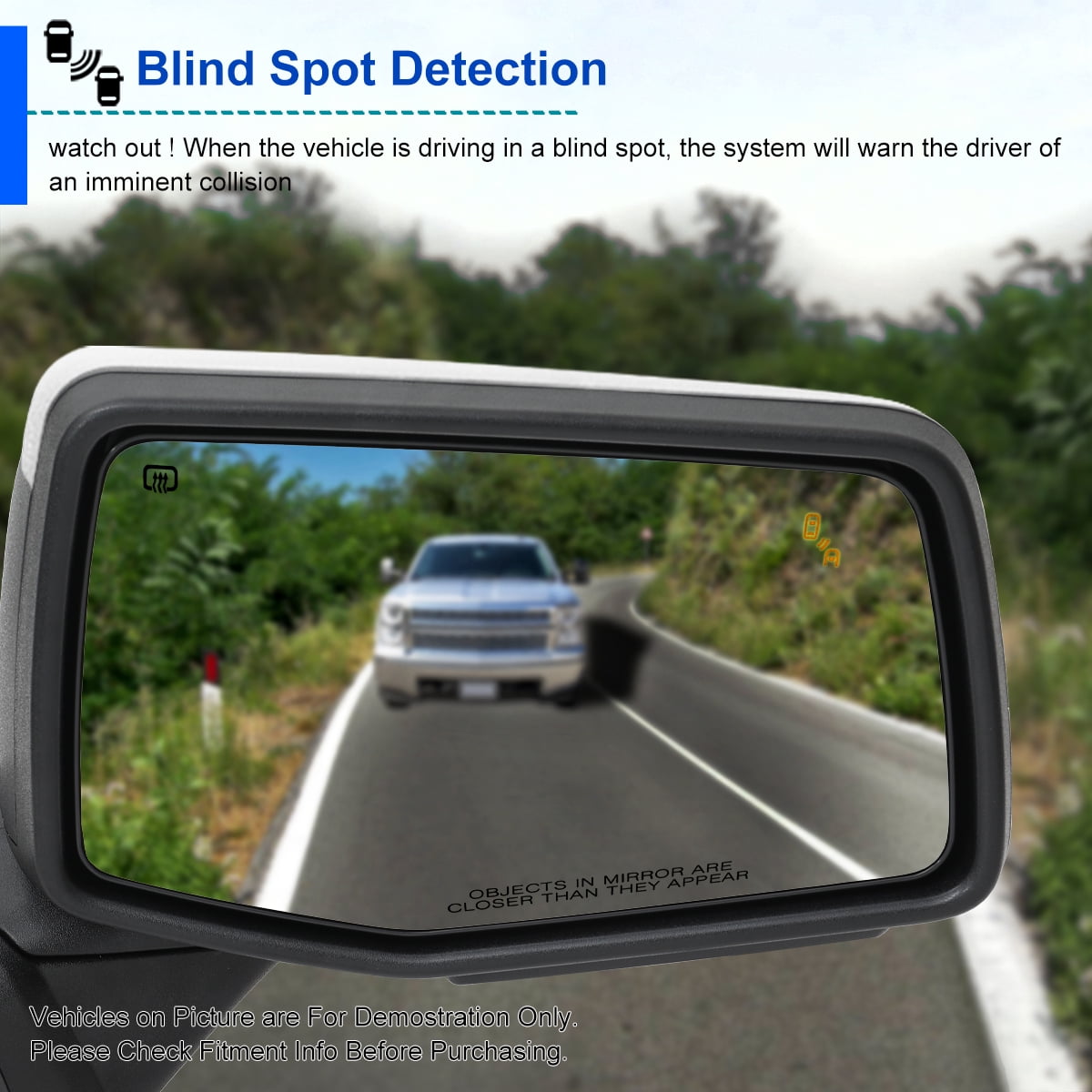 Spec-D Tuning Right Passenger Side Chrome Power Fold Power Heated Side Mirror w/ Blind Spot + Temp Sensor Compatible with 2019-2026 GMC Sierra 1500
