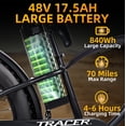 thumbnail image 3 of Tracer Loiter 26" 800W Cruiser E-bike, 7 Speed, 40-60mi, 48V 17.5Ah, 25mph, Disc Brake, for Men, Black, 3 of 10