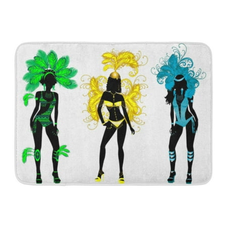 GODPOK Rio Black Brazil for Carnival 3 Silhouettes with Different Costumes Green Samba Showgirl Rug Doormat Bath Mat 23.6x15.7 inch