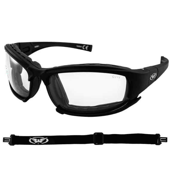 Global Vision Assault 24 Motorcycle Sunglasses Safety Glasses ANSI Z87.1 Convertible to Goggles Foam-Padded Black Frame w/ Photochromic Lenses (Clear to Smoke)