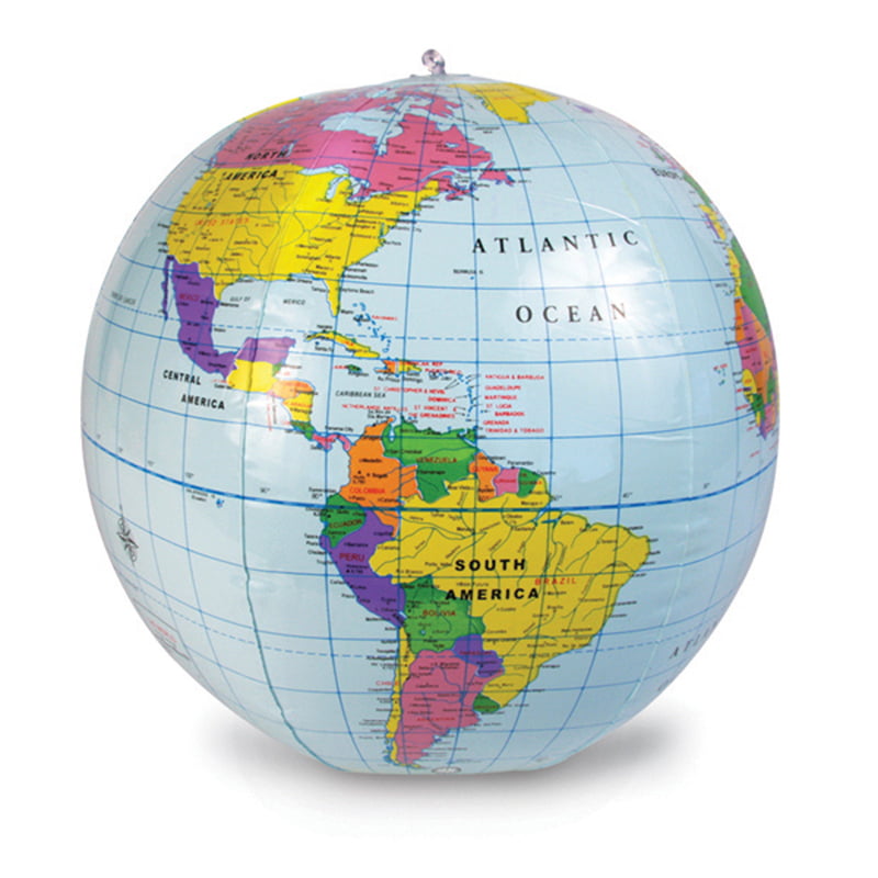 16'' Inflatable World Globe Earth Map Teaching Geography Kid C6D5 Map Beach E2P7 