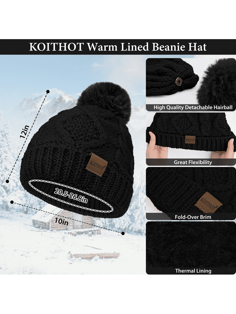 KOITHOT 3 Pieces Women Winter Hat Gloves Scarf Set, Soft  display picture 2