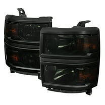 Spec-D Tuning Smoke Headlights with Black Trim Compatible with 2014-2015 Chevy Silverado 1500 Left Right Pair Head Lights Lamp Assembly