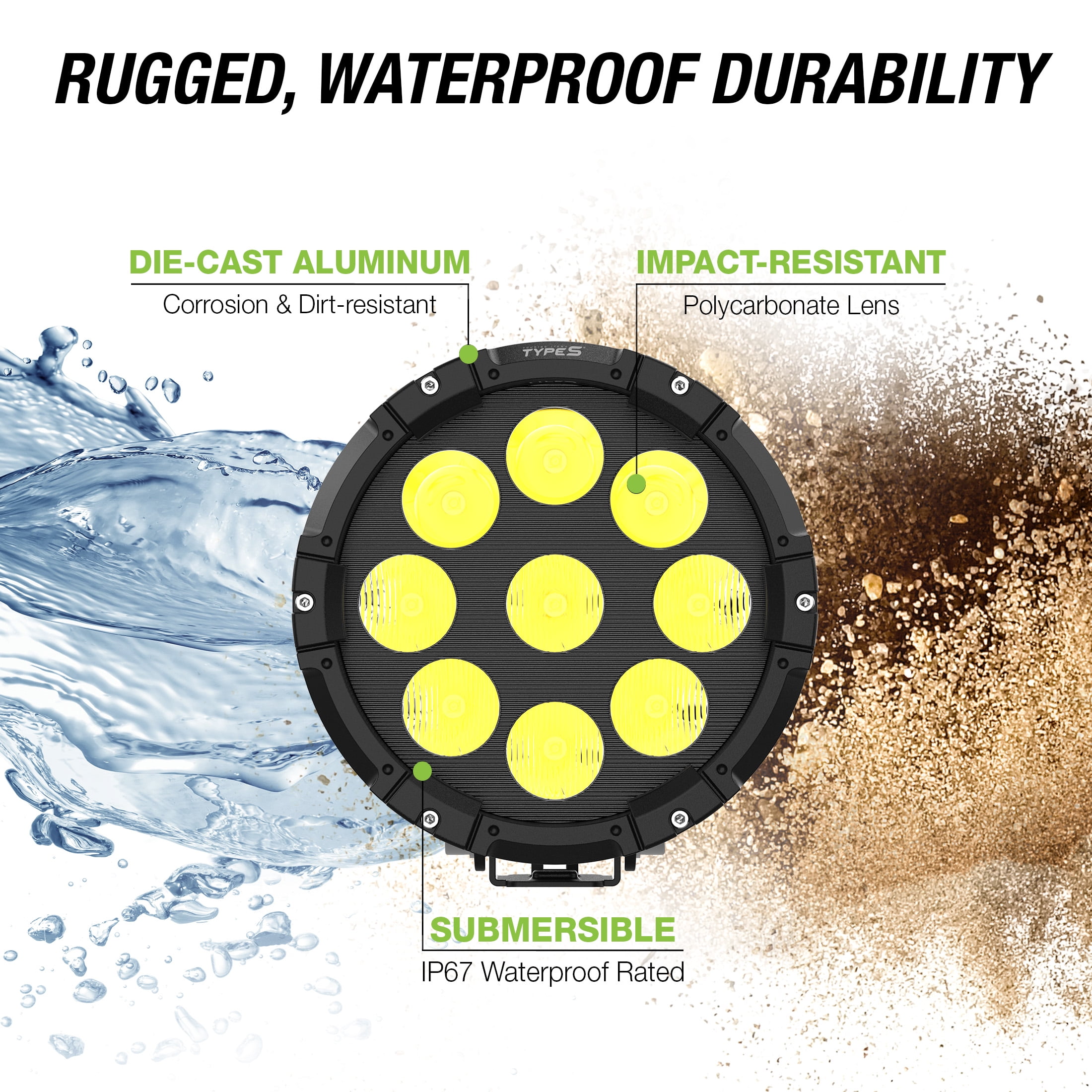 TYPE S - Elevate 6 Inch Spot + Flood Combo Beam Pod Light - DOT Compliant - 4,050 Raw Lumens, Waterproof, Die-cast, Off Road Lights, Truck, Jeep, UTV, ATV, SUV, 1 Pack