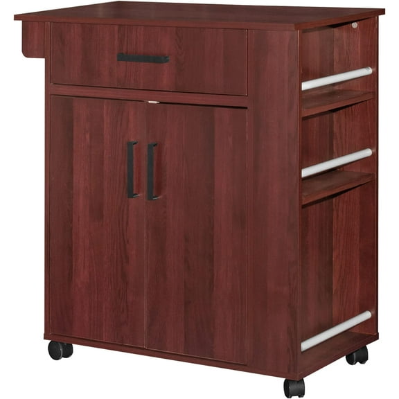 Better Home Products Carell Furniture Rolling Kitchen Cart with Storage Cabinet - Mahogany