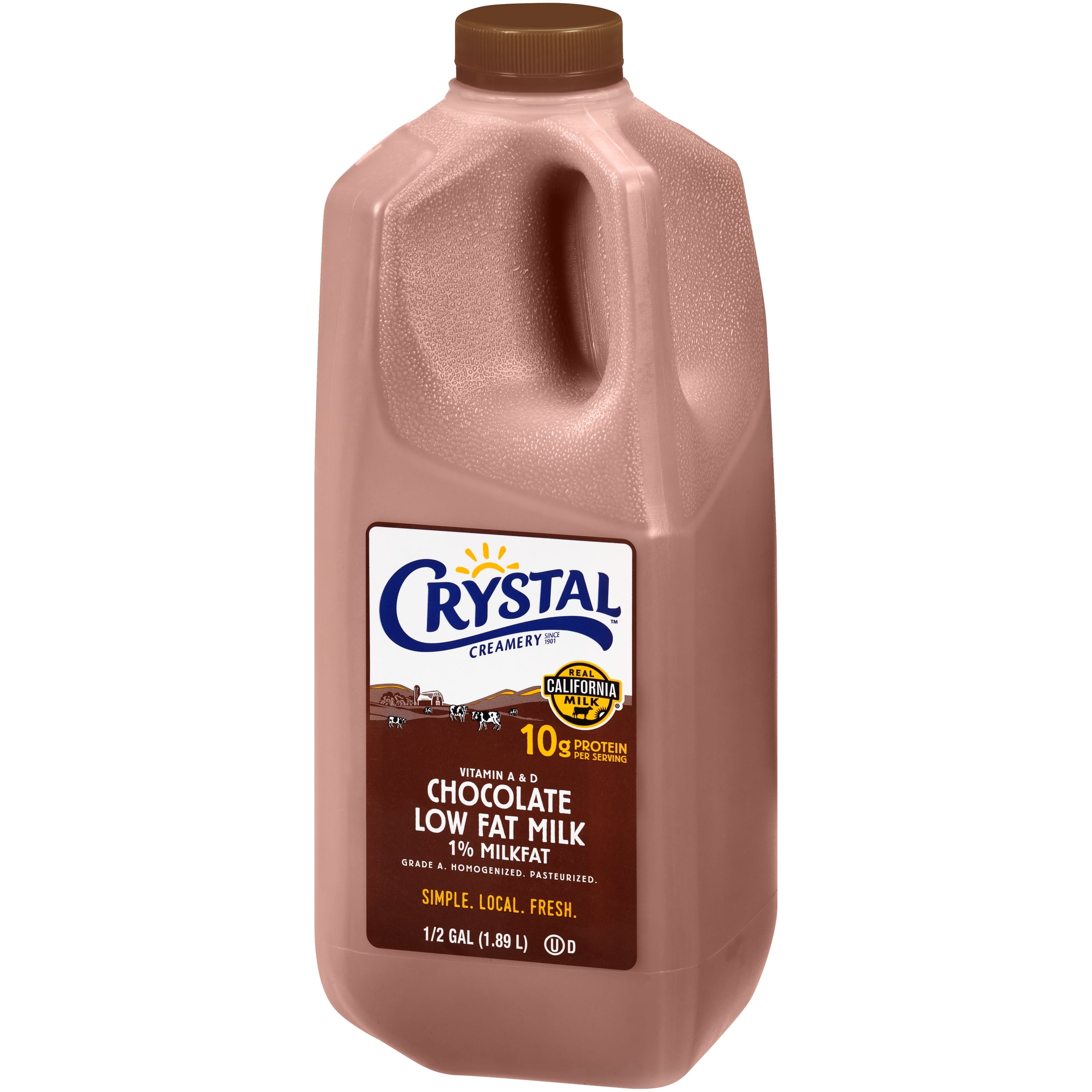 Crystal Creamery, Fresh, Real California Milk, 1% Milkfat Low-Fat Chocolate Milk, Half Gallon