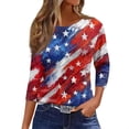 thumbnail image 2 of 4th of July Shirts Women Plus Size 3/4 Sleeve T Shirts Casual American Flag Print Tops USA 250th Anniversary Celebration Party Pullover Independence Day Patriotic Round Neck Blouses Vermilion 2XL, 2 of 5