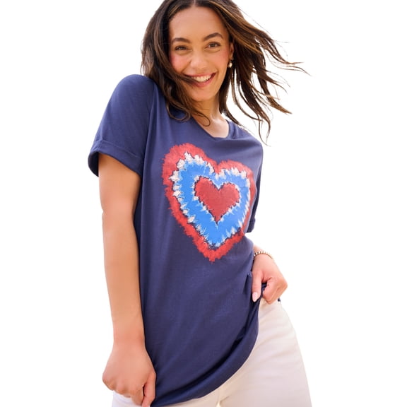 Woman Within Plus Size Cuffed Americana Print Tee
