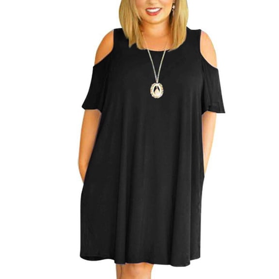 AURA Plus Size Women Summer A Line Dress Loose Round Neck Off Shoulder Casual Dress L 9XL